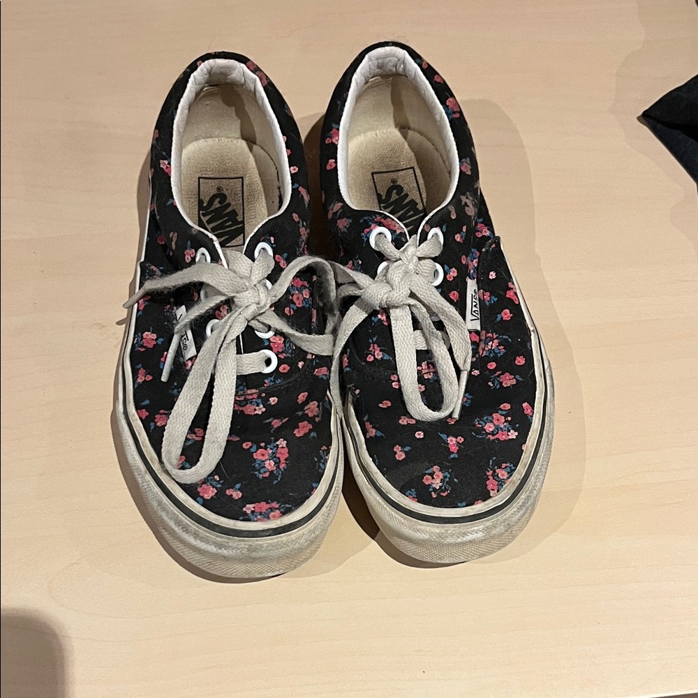 Vans Black and Pink Floral Sneakers